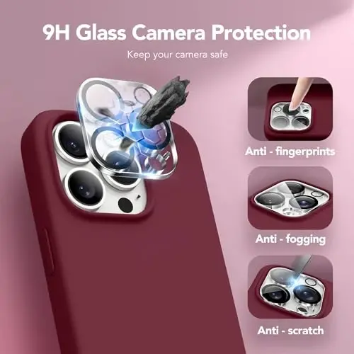 GONEZ Magnetic for iPhone 15 Pro Case, Compatible with MagSafe, [Screen Protector + Camera Lens Protector], Silicone Shockproof Anti-Scratch Protective Phone Case 6.1 inch, Maroon - 6