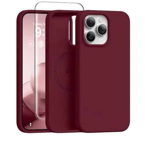 GONEZ Magnetic for iPhone 15 Pro Case, Silicone Cover Maroon | Compatible with MagSafe, Camera Button & Screen Protector, Microfiber Lining, 3 Layers Soft Gel Rubber Shockproof Slim 6.1