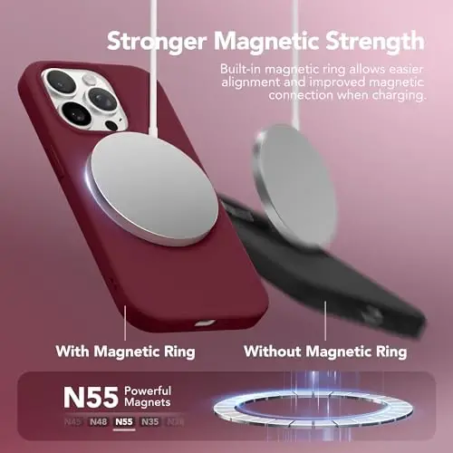 GONEZ Magnetic for iPhone 15 Pro Case, Compatible with MagSafe, [Screen Protector + Camera Lens Protector], Silicone Shockproof Anti-Scratch Protective Phone Case 6.1 inch, Maroon - 3