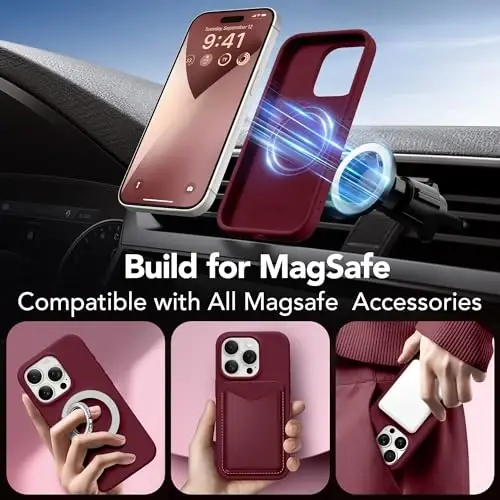 GONEZ Magnetic for iPhone 15 Pro Case, Compatible with MagSafe, [Screen Protector + Camera Lens Protector], Silicone Shockproof Anti-Scratch Protective Phone Case 6.1 inch, Maroon - 4