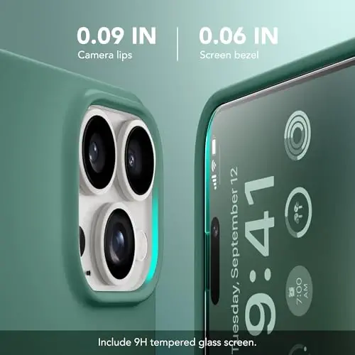 GONEZ Magnetic for iPhone 15 Pro Case, [Compatible with MagSafe] Anti-Scratch Microfiber Lining & Screen Protector, Shockproof Slim Phone Silicone Cover 6.1 inch, Midnight Green - 3
