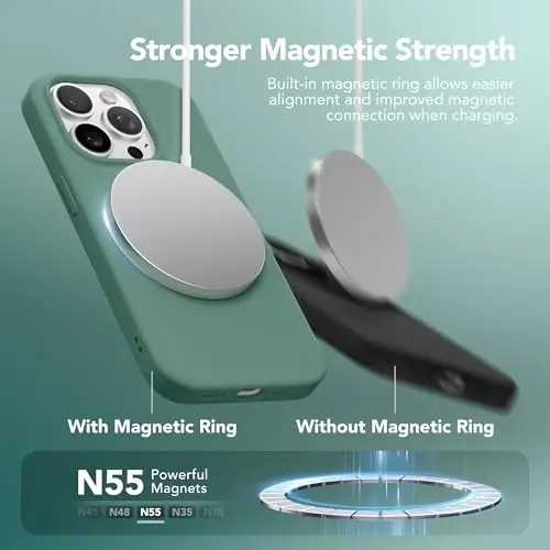 GONEZ Magnetic for iPhone 15 Pro Case, [Compatible with MagSafe] Anti-Scratch Microfiber Lining & Screen Protector, Shockproof Slim Phone Silicone Cover 6.1 inch, Midnight Green - 4