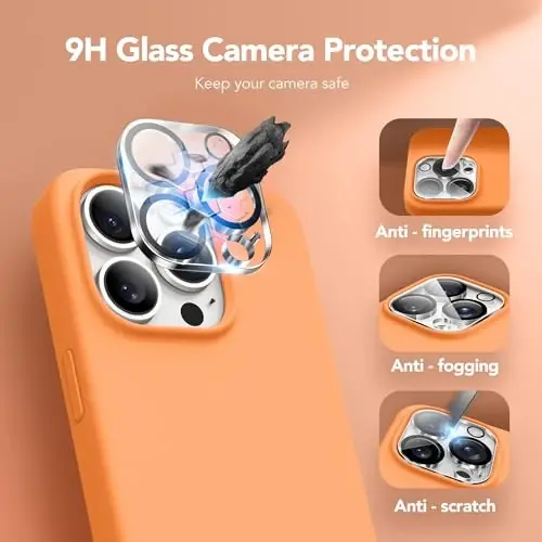 GONEZ Magnetic for iPhone 15 Pro Case, Compatible with MagSafe, [Screen Protector + Camera Lens Protector], Silicone Shockproof Anti-Scratch Protective Phone Case 6.1 inch, Orange - 6