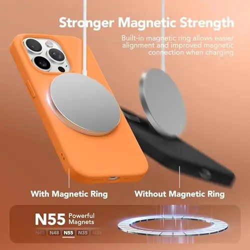 GONEZ Magnetic for iPhone 15 Pro Case, Compatible with MagSafe, [Screen Protector + Camera Lens Protector], Silicone Shockproof Anti-Scratch Protective Phone Case 6.1 inch, Orange - 3