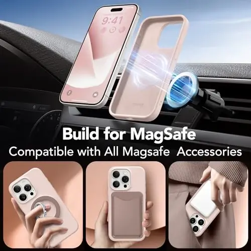 GONEZ Magnetic for iPhone 15 Pro Case, Compatible with MagSafe, [Screen Protector + Camera Lens Protector], Silicone Shockproof Anti-Scratch Protective Phone Case 6.1 inch, Pink - 4
