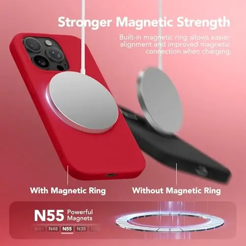 GONEZ Magnetic for iPhone 15 Pro Case, Compatible with MagSafe, [Screen Protector + Camera Lens Protector], Silicone Shockproof Anti-Scratch Protective Phone Case 6.1 inch, Red - 3
