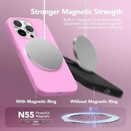 GONEZ Magnetic for iPhone 15 Pro Case, Compatible with MagSafe, [Screen Protector + Camera Lens Protector], Silicone Shockproof Anti-Scratch Protective Phone Case 6.1 inch, Rose Pink - 3