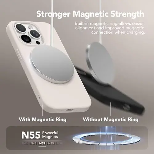 GONEZ Magnetic for iPhone 15 Pro Case, [Compatible with MagSafe] Anti-Scratch Microfiber Lining & Screen Protector, Shockproof Slim Phone Silicone Cover 6.1 inch, Stone - 4