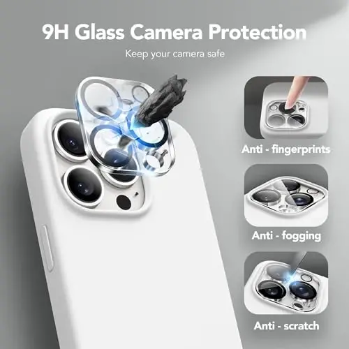 GONEZ Magnetic for iPhone 15 Pro Case, Compatible with MagSafe, [Screen Protector + Camera Lens Protector], Silicone Shockproof Anti-Scratch Protective Phone Case 6.1 inch, White - 6