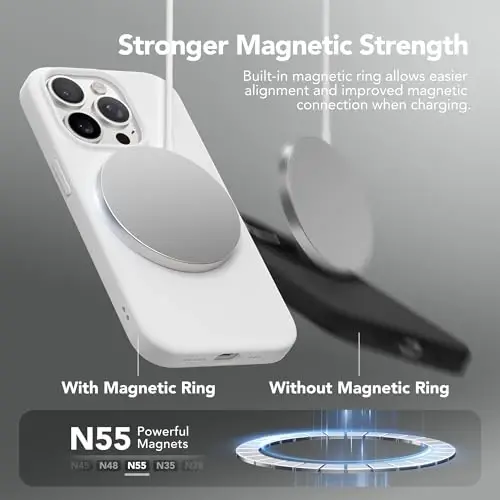 GONEZ Magnetic for iPhone 15 Pro Case, [Compatible with MagSafe] Anti-Scratch Microfiber Lining & Screen Protector, Shockproof Slim Phone Silicone Cover 6.1 inch, White - 4