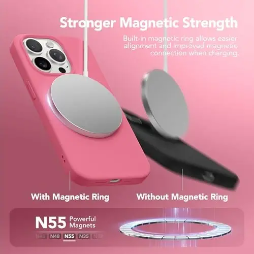 GONEZ Magnetic for iPhone 15 Pro Case, Compatible with MagSafe, [Screen Protector + Camera Lens Protector], Silicone Shockproof Anti-Scratch Protective Phone Case 6.1 inch, Wild Rose - 3
