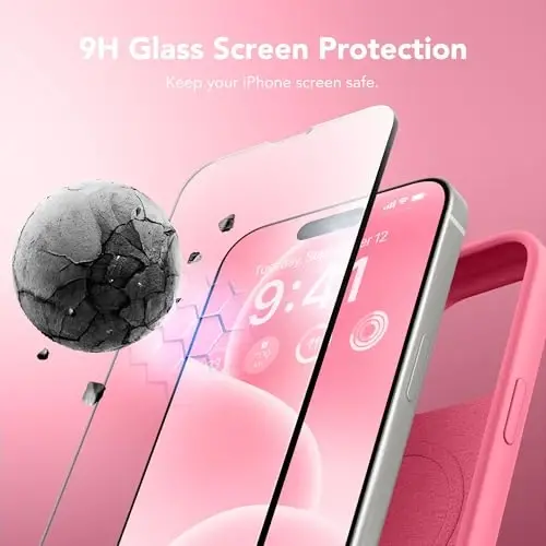 GONEZ Magnetic for iPhone 15 Pro Case, Compatible with MagSafe, [Screen Protector + Camera Lens Protector], Silicone Shockproof Anti-Scratch Protective Phone Case 6.1 inch, Wild Rose - 5
