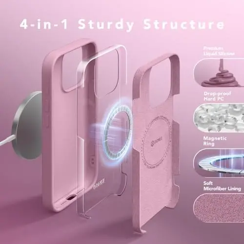 GONEZ Magnetic for iPhone 15 Pro Case, Silicone Cover Blackcurrant | Compatible with MagSafe, Camera Button & Screen Protector, Microfiber Lining, 3 Layers Soft Gel Rubber Shockproof Slim 6.1