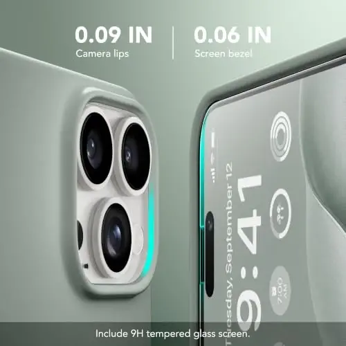 GONEZ Magnetic for iPhone 15 Pro Case, Silicone Cover Calke Green | Compatible with MagSafe, Camera Button & Screen Protector, Microfiber Lining, 3 Layers Soft Gel Rubber Shockproof Slim 6.1