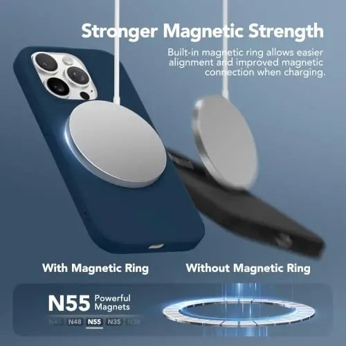 GONEZ Magnetic for iPhone 15 Pro Case, Silicone Cover Dark Blue | Compatible with MagSafe, Camera Button & Screen Protector, Microfiber Lining, 3 Layers Soft Gel Rubber Shockproof Slim 6.1