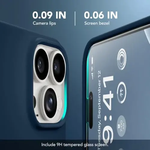 GONEZ Magnetic for iPhone 15 Pro Case, Silicone Cover Dark Blue | Compatible with MagSafe, Camera Button & Screen Protector, Microfiber Lining, 3 Layers Soft Gel Rubber Shockproof Slim 6.1