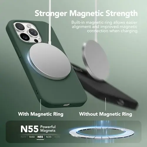 GONEZ Magnetic for iPhone 15 Pro Case, Silicone Cover Dark Green | Compatible with MagSafe, Camera Button & Screen Protector, Microfiber Lining, 3 Layers Soft Gel Rubber Shockproof Slim 6.1