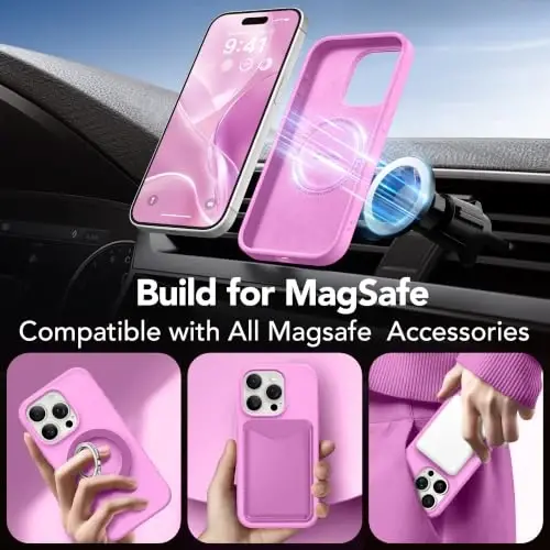 GONEZ Magnetic for iPhone 15 Pro Max Case, [Compatible with MagSafe] Anti-Scratch Microfiber Lining & Screen Protector, Silicone Camera Control, Shockproof Slim Phone Cover 6.7 inch, Cherry Blossom - 3