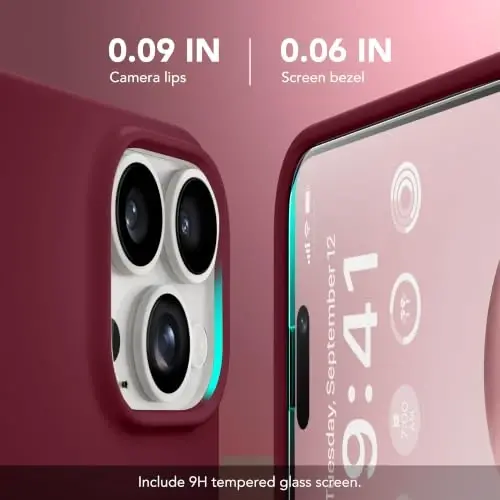 GONEZ Magnetic for iPhone 15 Pro Max Case, Silicone Cover Maroon | Compatible with MagSafe, Camera Button & Screen Protector, Microfiber Lining, 3 Layers Soft Gel Rubber Shockproof Slim 6.7