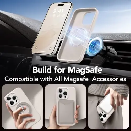 GONEZ Magnetic for iPhone 15 Pro Max Case, Silicone Cover Stone | Compatible with MagSafe, Camera Button & Screen Protector, Microfiber Lining, 3 Layers Soft Gel Rubber Shockproof Slim 6.7