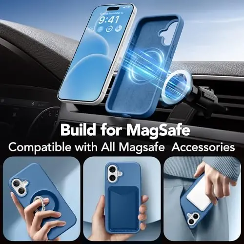 GONEZ Magnetic for iPhone 16 Case, [Compatible with MagSafe] Anti-Scratch Microfiber Lining & Screen Protector, Silicone Camera Control, Shockproof Slim Phone Cover 6.1 inch, Lake Blue - GONEZ (1)