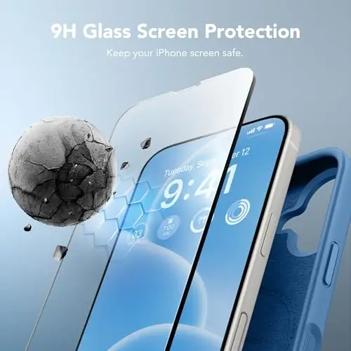 GONEZ Magnetic for iPhone 16 Case, [Compatible with MagSafe] Anti-Scratch Microfiber Lining & Screen Protector, Silicone Camera Control, Shockproof Slim Phone Cover 6.1 inch, Lake Blue - 3