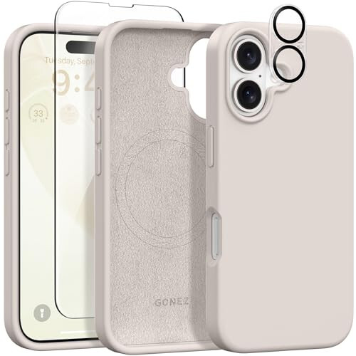 GONEZ Magnetic for iPhone 16 Case, [Compatible with Magsafe] [Screen Protector + Camera Lens Protector], Liquid Silicone Shockproof Protective Phone Case for iPhone 16 6.1 - 2