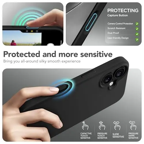 GONEZ Magnetic for iPhone 16 Case, [Compatible with MagSafe] Anti-Scratch Microfiber Lining & Screen Protector, Silicone Camera Control, Shockproof Slim Phone Cover 6.1 inch, Black - 5