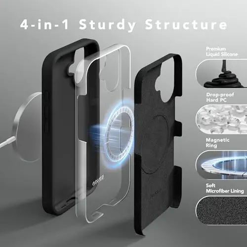GONEZ Magnetic for iPhone 16 Case, Compatible with MagSafe, [Screen Protector + Camera Lens Protector], Liquid Silicone Shockproof Protective Phone Case for iPhone 16 6.1