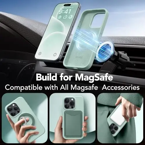 GONEZ Magnetic for iPhone 16 Pro Case, [Compatible with MagSafe] Anti-Scratch Microfiber Lining & Screen Protector, Silicone Camera Control, Shockproof Slim Phone Cover 6.3 inch, Mint Green - 3