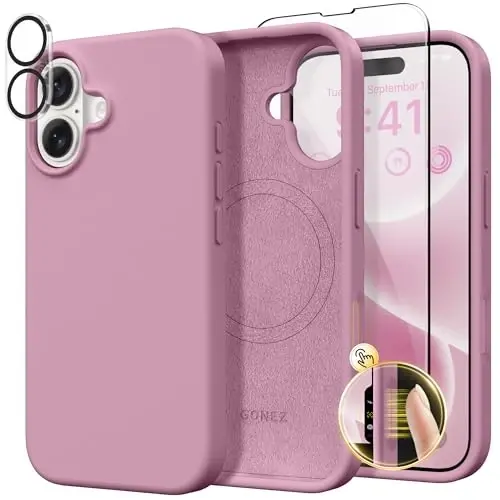 GONEZ Magnetic for iPhone 16 Case, Compatible with MagSafe, [Screen Protector + Camera Lens Protector], Liquid Silicone Shockproof Protective Phone Case for iPhone 16 6.1