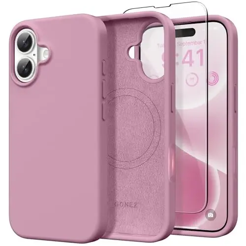 GONEZ Magnetic for iPhone 16 Case, [Compatible with MagSafe] Anti-Scratch Microfiber Lining & Screen Protector, Silicone Camera Control, Shockproof Slim Phone Cover 6.1 inch, Blackcurrant - GONEZ