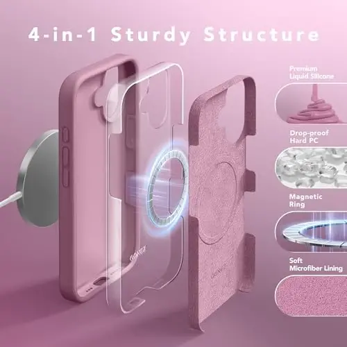 GONEZ Magnetic for iPhone 16 Case, Compatible with MagSafe, [Screen Protector + Camera Lens Protector], Liquid Silicone Shockproof Protective Phone Case for iPhone 16 6.1