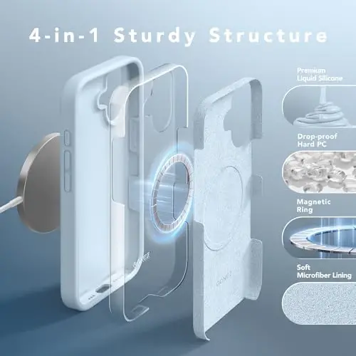 GONEZ Magnetic for iPhone 16 Case, Compatible with MagSafe, [Screen Protector + Camera Lens Protector], Liquid Silicone Shockproof Protective Phone Case for iPhone 16 6.1