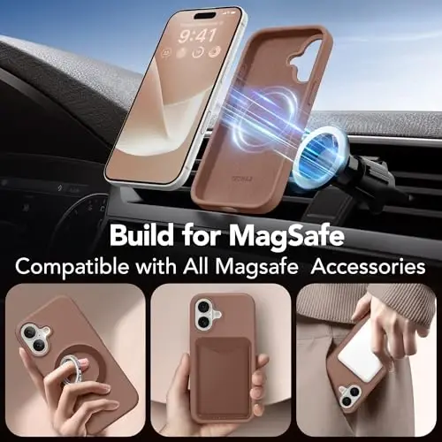 GONEZ Magnetic for iPhone 16 Case, [Compatible with MagSafe] Anti-Scratch Microfiber Lining & Screen Protector, Silicone Camera Control, Shockproof Slim Phone Cover 6.1 inch, Brown - 4
