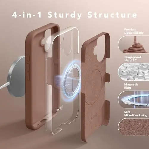 GONEZ Magnetic for iPhone 16 Case, Compatible with MagSafe, [Screen Protector + Camera Lens Protector], Liquid Silicone Shockproof Protective Phone Case for iPhone 16 6.1