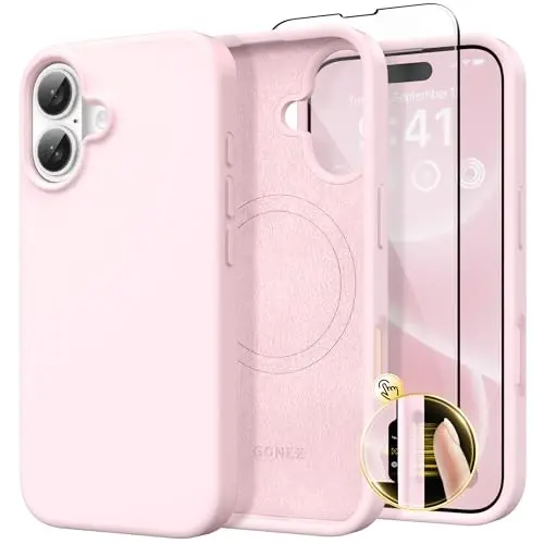 GONEZ Magnetic for iPhone 16 Case, Compatible with MagSafe, [Screen Protector + Camera Lens Protector], Liquid Silicone Shockproof Protective Phone Case for iPhone 16 6.1