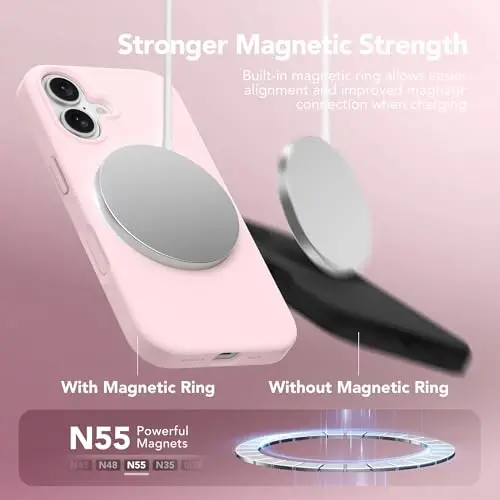 GONEZ Magnetic for iPhone 16 Case, [Compatible with MagSafe] Anti-Scratch Microfiber Lining & Screen Protector, Silicone Camera Control, Shockproof Slim Phone Cover 6.1 inch, Chalk Pink - 4