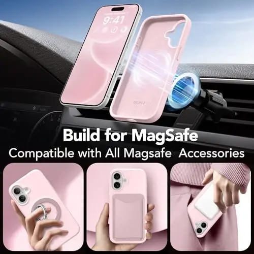 GONEZ Magnetic for iPhone 16 Case, [Compatible with MagSafe] Anti-Scratch Microfiber Lining & Screen Protector, Silicone Camera Control, Shockproof Slim Phone Cover 6.1 inch, Chalk Pink - 5