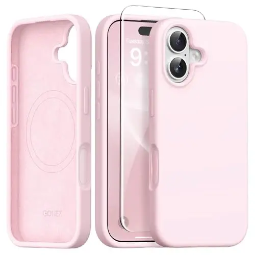 GONEZ Magnetic for iPhone 16 Case, [Compatible with MagSafe] Anti-Scratch Microfiber Lining & Screen Protector, Silicone Camera Control, Shockproof Slim Phone Cover 6.1 inch, Chalk Pink 