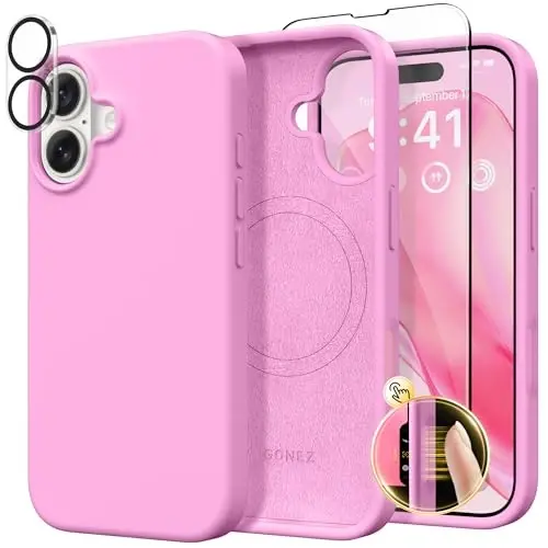 GONEZ Magnetic for iPhone 16 Case, Compatible with MagSafe, [Screen Protector + Camera Lens Protector], Liquid Silicone Shockproof Protective Phone Case for iPhone 16 6.1