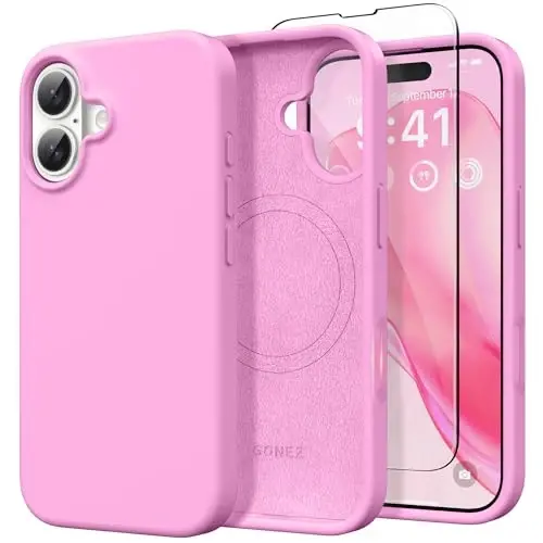 GONEZ Magnetic for iPhone 16 Case, [Compatible with MagSafe] Anti-Scratch Microfiber Lining & Screen Protector, Silicone Camera Control, Shockproof Slim Phone Cover 6.1 inch, Cherry Blossom - GONEZ