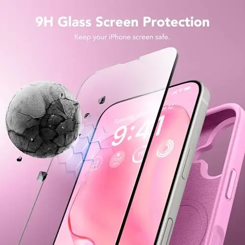 GONEZ Magnetic for iPhone 16 Case, [Compatible with MagSafe] Anti-Scratch Microfiber Lining & Screen Protector, Silicone Camera Control, Shockproof Slim Phone Cover 6.1 inch, Cherry Blossom - 2