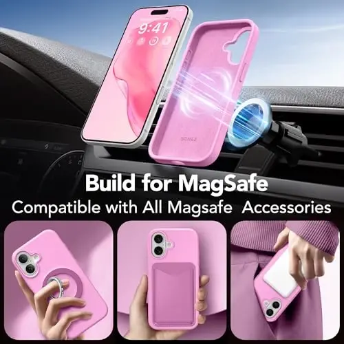 GONEZ Magnetic for iPhone 16 Case, [Compatible with MagSafe] Anti-Scratch Microfiber Lining & Screen Protector, Silicone Camera Control, Shockproof Slim Phone Cover 6.1 inch, Cherry Blossom - 5