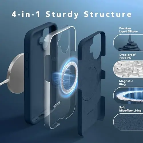 GONEZ Magnetic for iPhone 16 Case, Compatible with MagSafe, [Screen Protector + Camera Lens Protector], Liquid Silicone Shockproof Protective Phone Case for iPhone 16 6.1