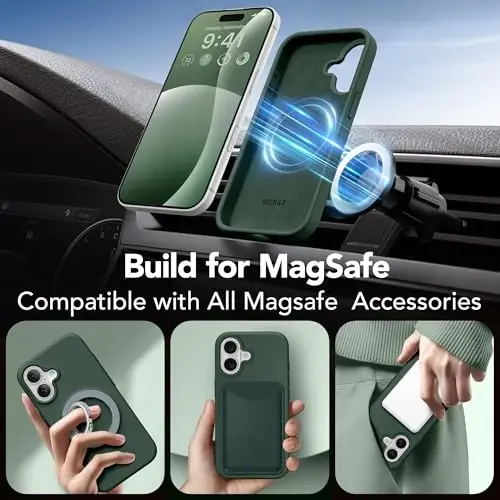 GONEZ Magnetic for iPhone 16 Case, [Compatible with MagSafe] Anti-Scratch Microfiber Lining & Screen Protector, Silicone Camera Control, Shockproof Slim Phone Cover 6.1 inch, Dark Green - 4