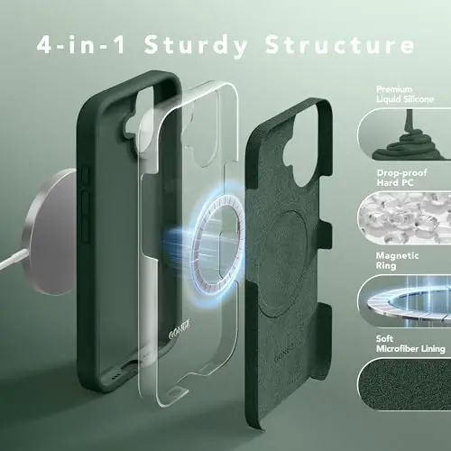 GONEZ Magnetic for iPhone 16 Case, Compatible with MagSafe, [Screen Protector + Camera Lens Protector], Liquid Silicone Shockproof Protective Phone Case for iPhone 16 6.1