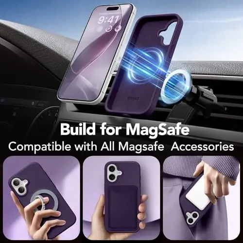GONEZ Magnetic for iPhone 16 Case, [Compatible with MagSafe] Anti-Scratch Microfiber Lining & Screen Protector, Silicone Camera Control, Shockproof Slim Phone Cover 6.1 inch, Deep Purple - 5