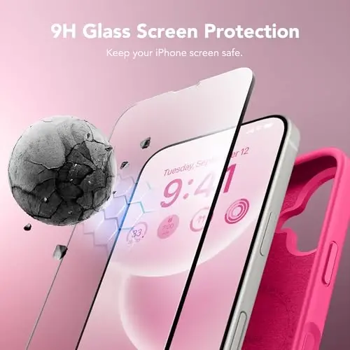 GONEZ Magnetic for iPhone 16 Case, [Compatible with MagSafe] Anti-Scratch Microfiber Lining & Screen Protector, Silicone Camera Control, Shockproof Slim Phone Cover 6.1 inch, Hot Pink - GONEZ (1)