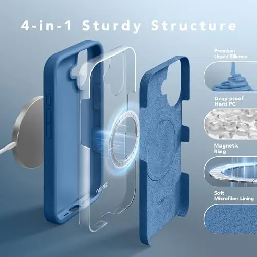 GONEZ Magnetic for iPhone 16 Case, Compatible with MagSafe, [Screen Protector + Camera Lens Protector], Liquid Silicone Shockproof Protective Phone Case for iPhone 16 6.1